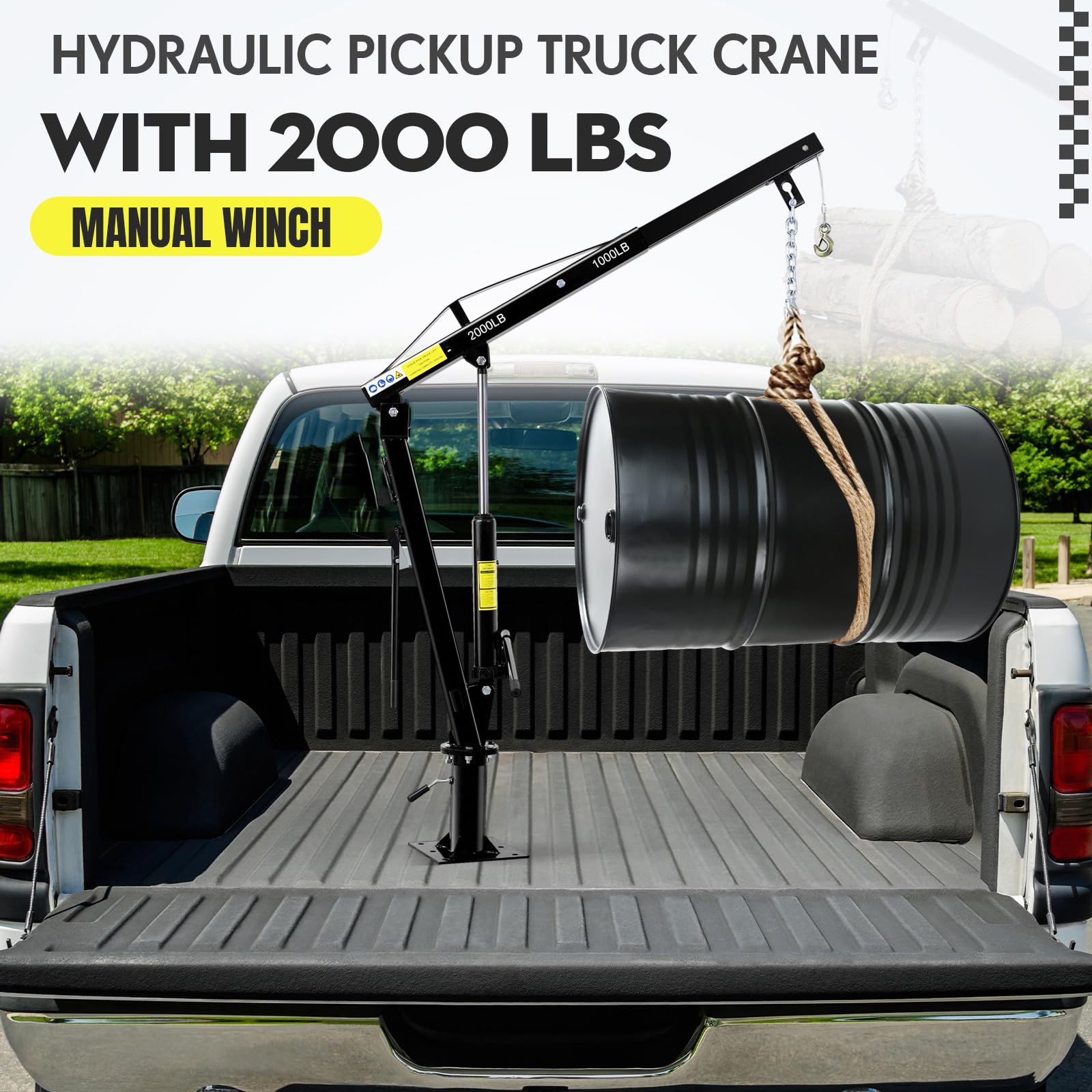 Garvee Hydraulic Pickup Truck Crane - 2000 lbs Capacity Folding Truck-Mounted Bed Crane, Steel Jib Crane Hoist with 360° Swivel for Lifting Goods in Construction and Factories