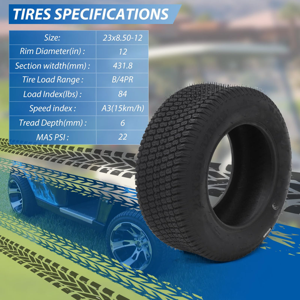 Garvee Lawn Mower Tires Turf Tires 20x8.00-8 4PR for Golf Cart Tires, Garden Tractor Riding Mower Tubeless Set of 2 - 23x8.50-12-4PR TL WAVE
