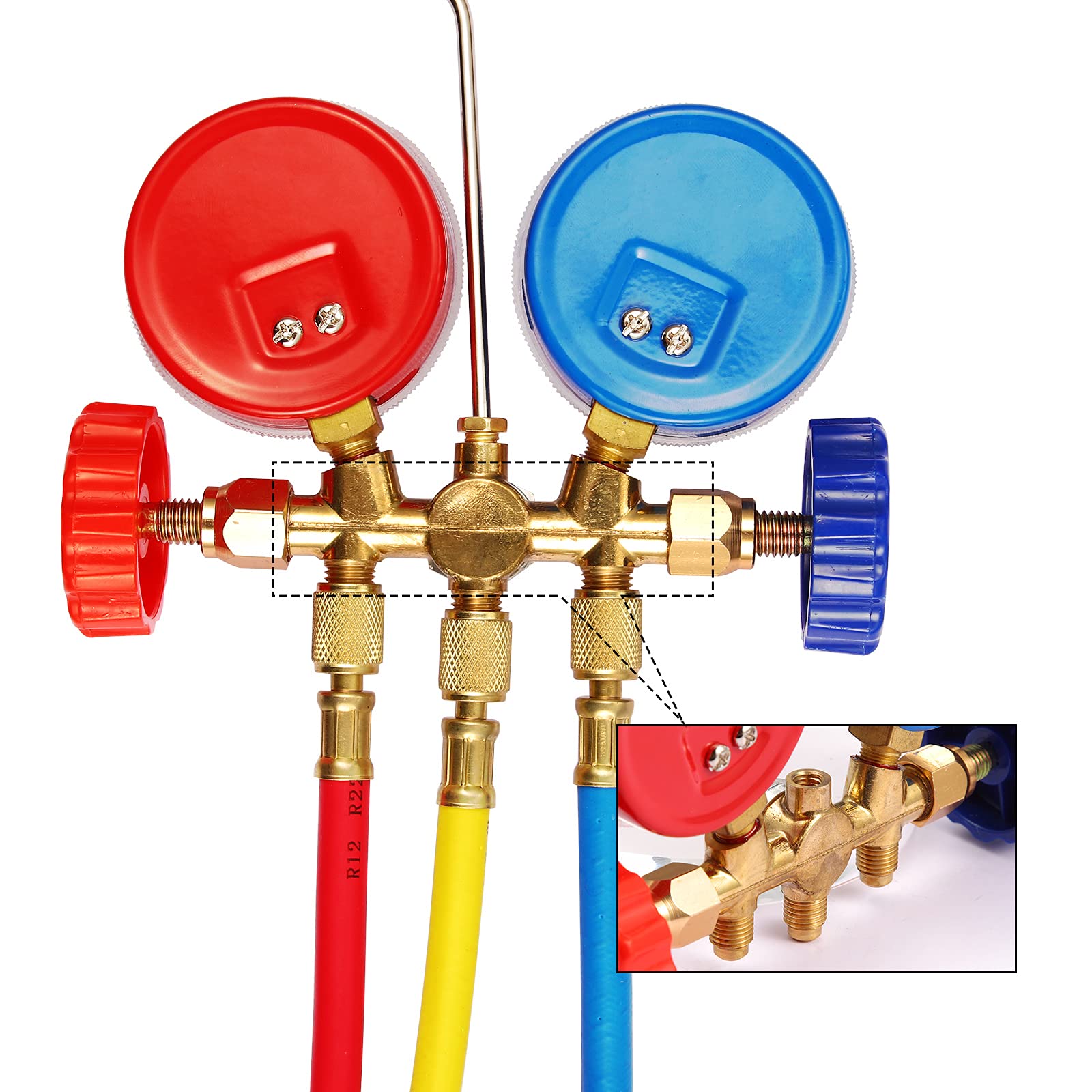 Garvee AC Diagnostic Manifold Gauge Set,Compatible for R134A, R22, R410 Home Car Refrigeration Charging, with Couples, 5FT Hoses(250Psi-500Psi)