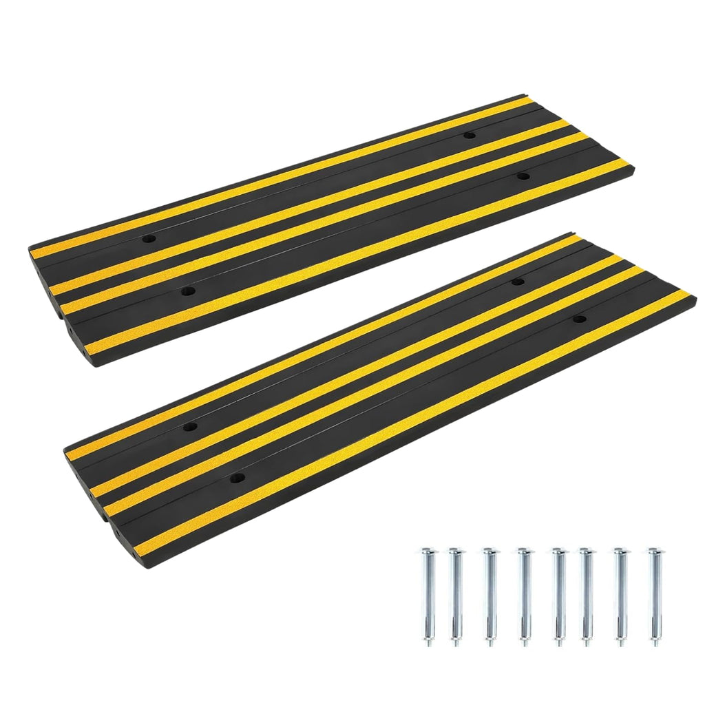Garvee Heavy Duty Rubber Curb Ramp 2 Pack, 48 Inch Low Profile Driveway Ramp, 2.6 Inch Rise, Black, For Garage Sidewalk Car SUV RV Wheelchair