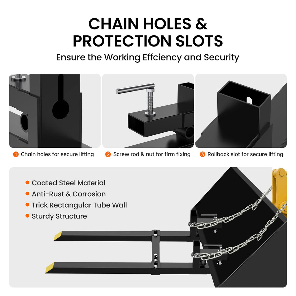 Garvee 60" 1500lbs Clamp on Pallet Forks, Heavy Duty Fork Rack with Adjustable Stabilizer Bar (17.5"-35") for Loader Bucket Skid Steer Tractor