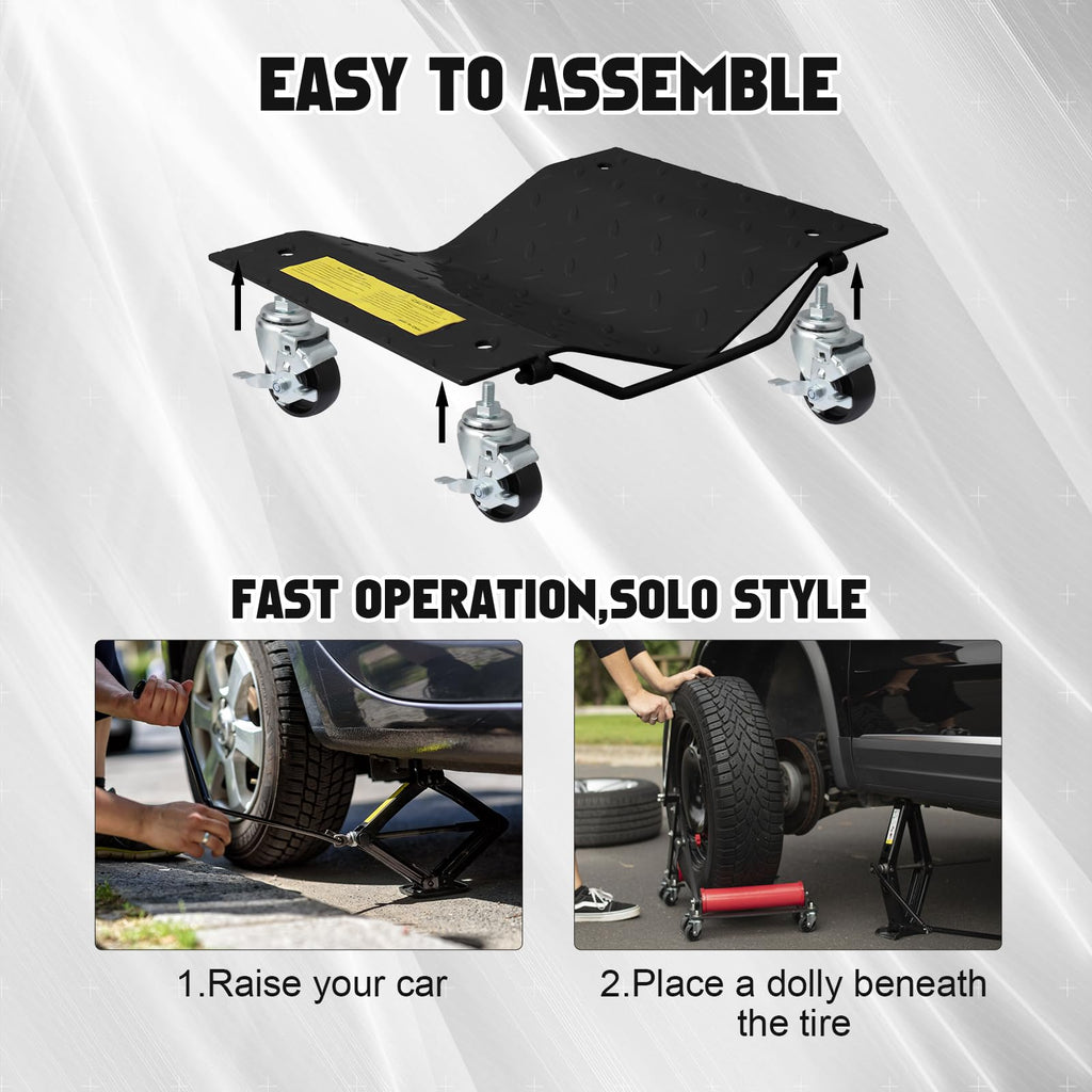Garvee Black Car Wheel Dolly Set of 2 Heavy Duty Vehicle Dollies for Motorcycles Trucks Trailers 3000 LB Capacity