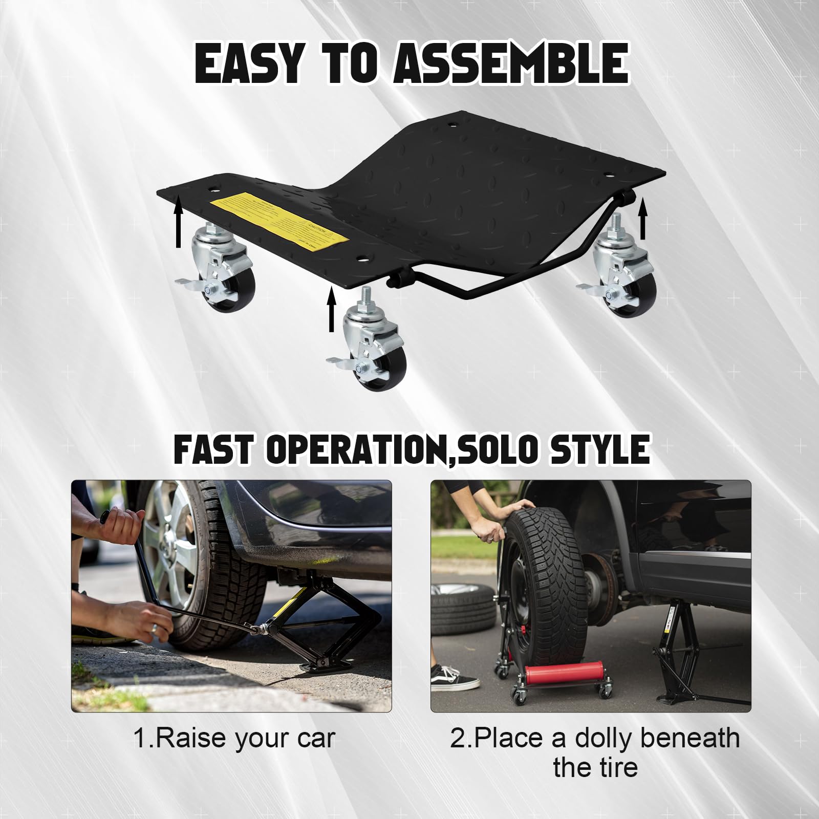 Garvee Black Car Wheel Dolly Set of 2 Heavy Duty Vehicle Dollies for Motorcycles Trucks Trailers 3000 LB Capacity