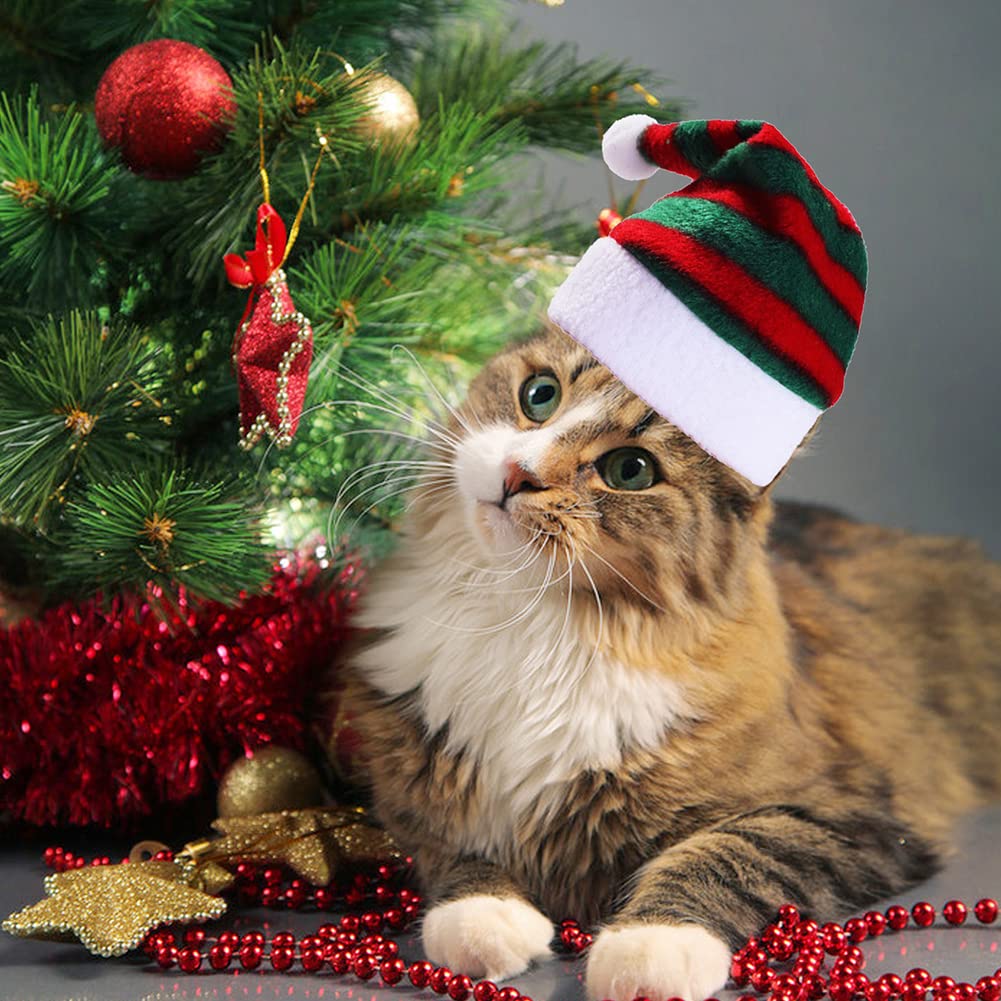 Garvee Pet Striped Christmas Hat Multicolor Cat Dog Dress Up Headwear Pet Supplies for Xmas Party Decor red and White Stripes
