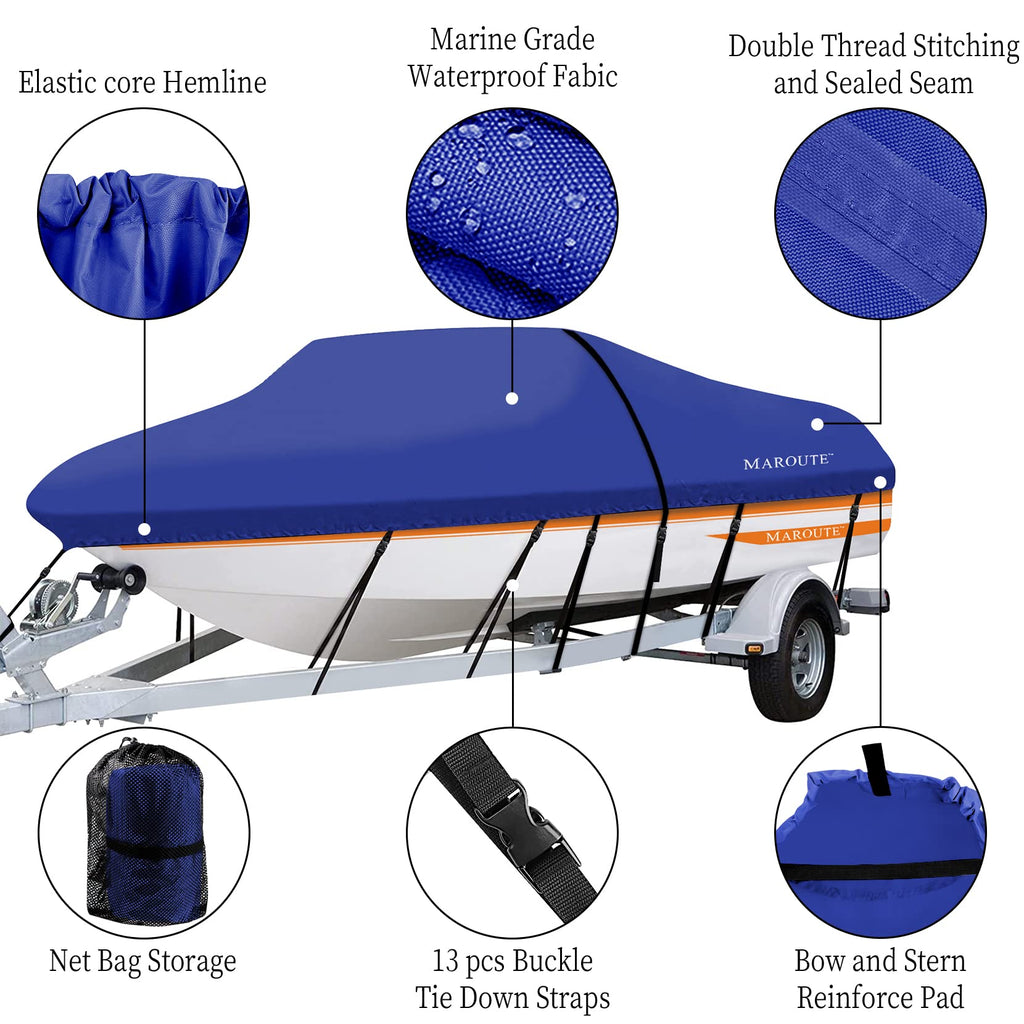 Garvee Boat Cover, 600D Waterproof Trailerable Marine Grade Polyster Canvas Fits V-Hull, Tri-Hull Fishing Boat, Runabout, SKi Boat, Bass Boat