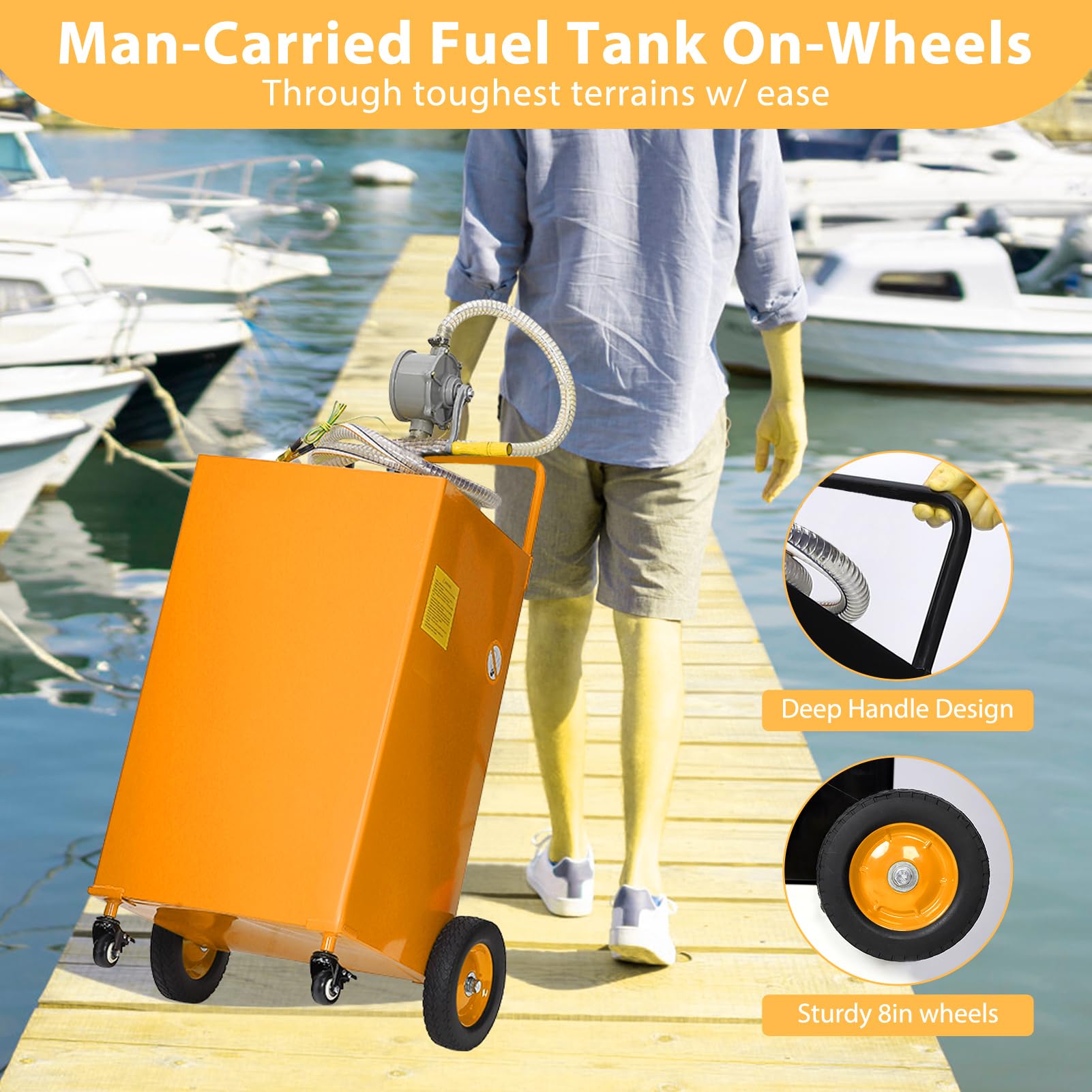Garvee 50 Gal Fuel Caddy With Manual Pump Heavy Duty Gasoline Diesel Transfer Tank On Wheels Orange