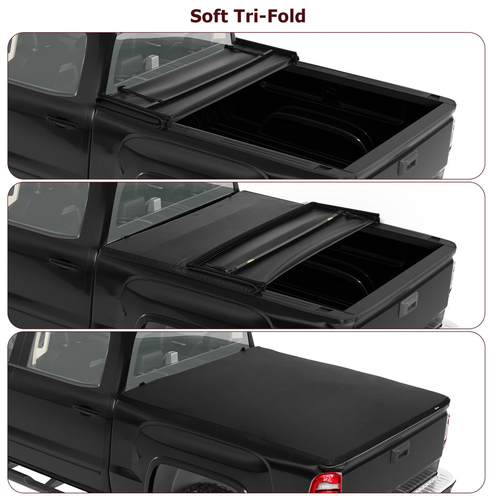 Garvee Soft Tri-Fold Truck Bed Tonneau Cover Compatible with 2009-2024 Dodge Ram 1500(Classic&New), Fleetside 5.7 ft Bed Without Rambox
