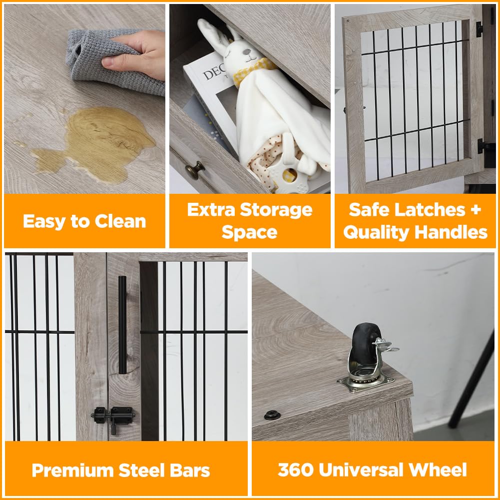 Garvee Double Room Wooden Dog Cage with Divider and Tray