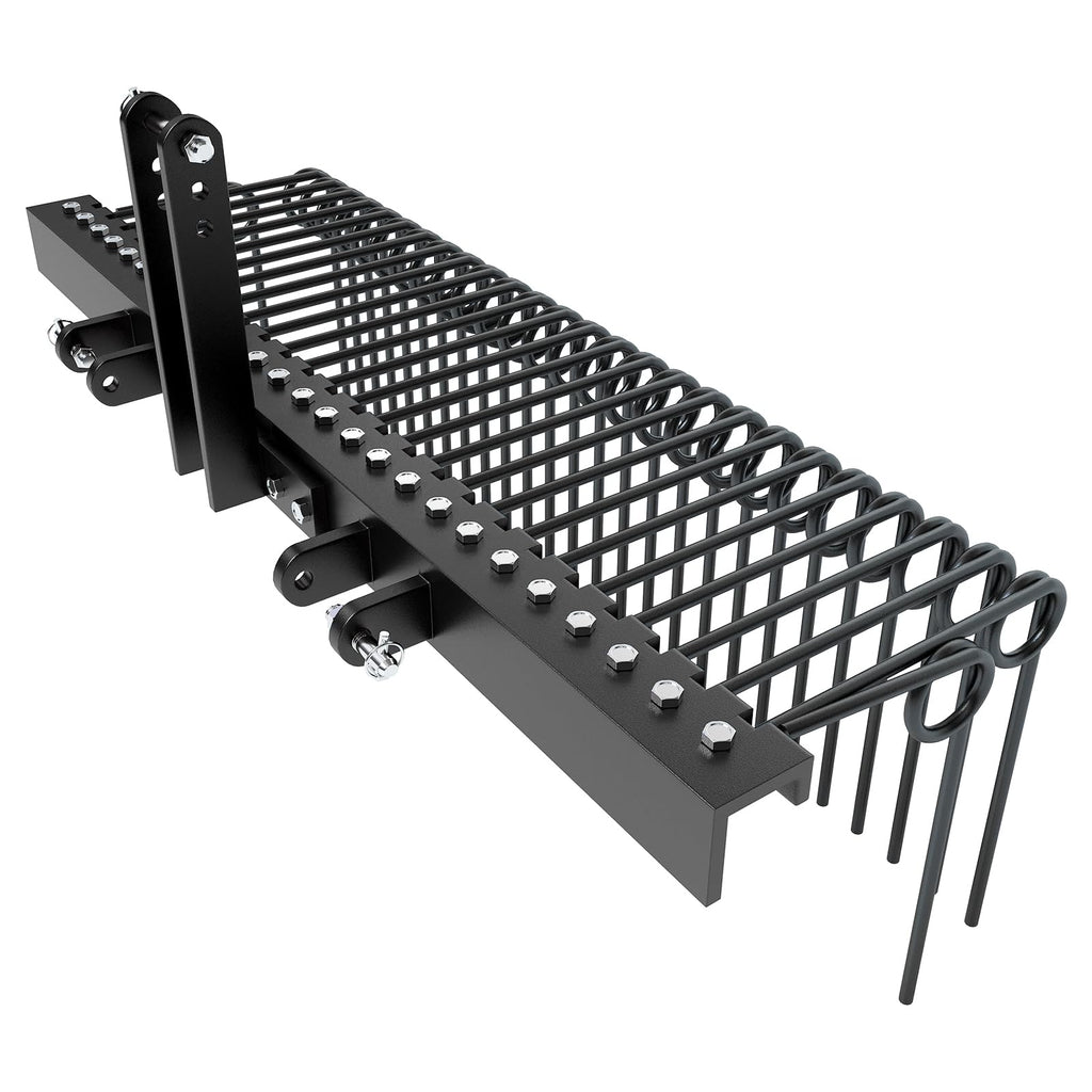 Garvee 72 Inch Pine Straw Needle Rake, 3 Point Landscape Rake, Powder Coated Steel Spring Tow Behind Rake, Tractor Rake Attachments for Leaves Straw Grass Attach to Cat 0 Cat 1, Black