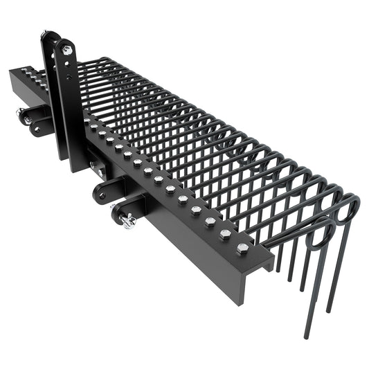Garvee 60 Inch Pine Straw Needle Rake, 3 Point Landscape Rake, Powder Coated Steel Spring Tow Behind Rake, Tractor Rake Attachments for Leaves Straw Grass Attach to Cat 0 Cat 1, Black