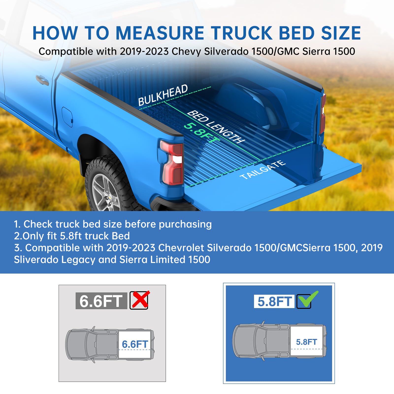 Garvee 2019-2023 Silverado/Sierra 1500, Soft Tri-Fold Bed Tonneau Cover