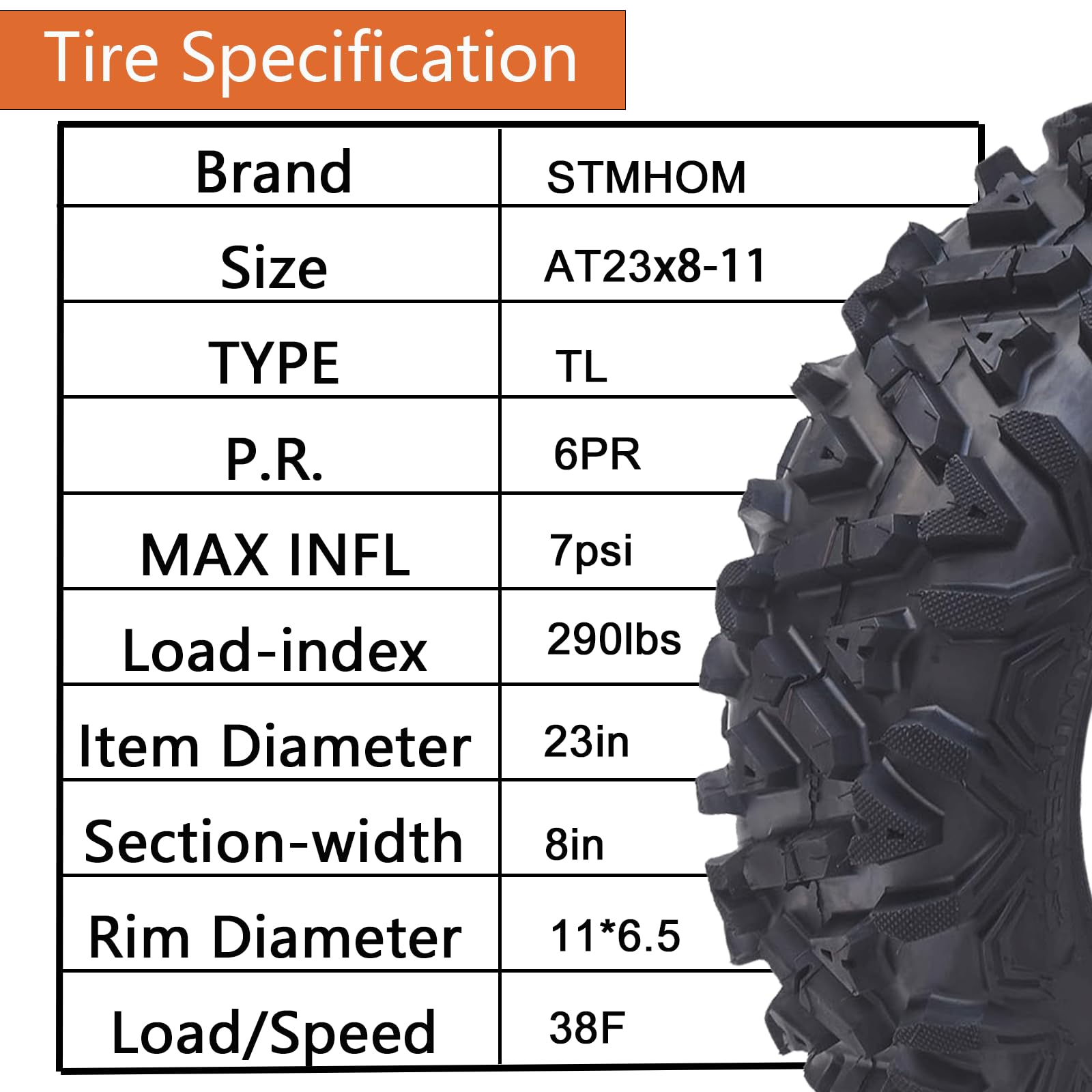 Garvee 23x8-11 ATV Tires Tubeless 6 PR All Terrain Off-Road Sand Trail 23x8x11 Black