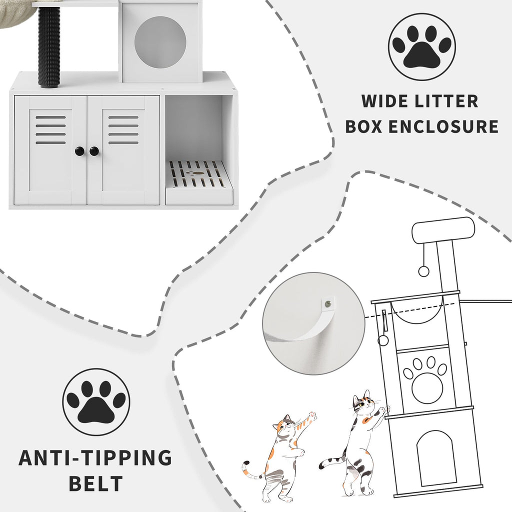 Garvee 54.3" Cat Tree Tower with Hidden Litter Box Enclosure, Modern 2-in-1 Cat Condo, Multi-Cat Homes, Greige & Beige