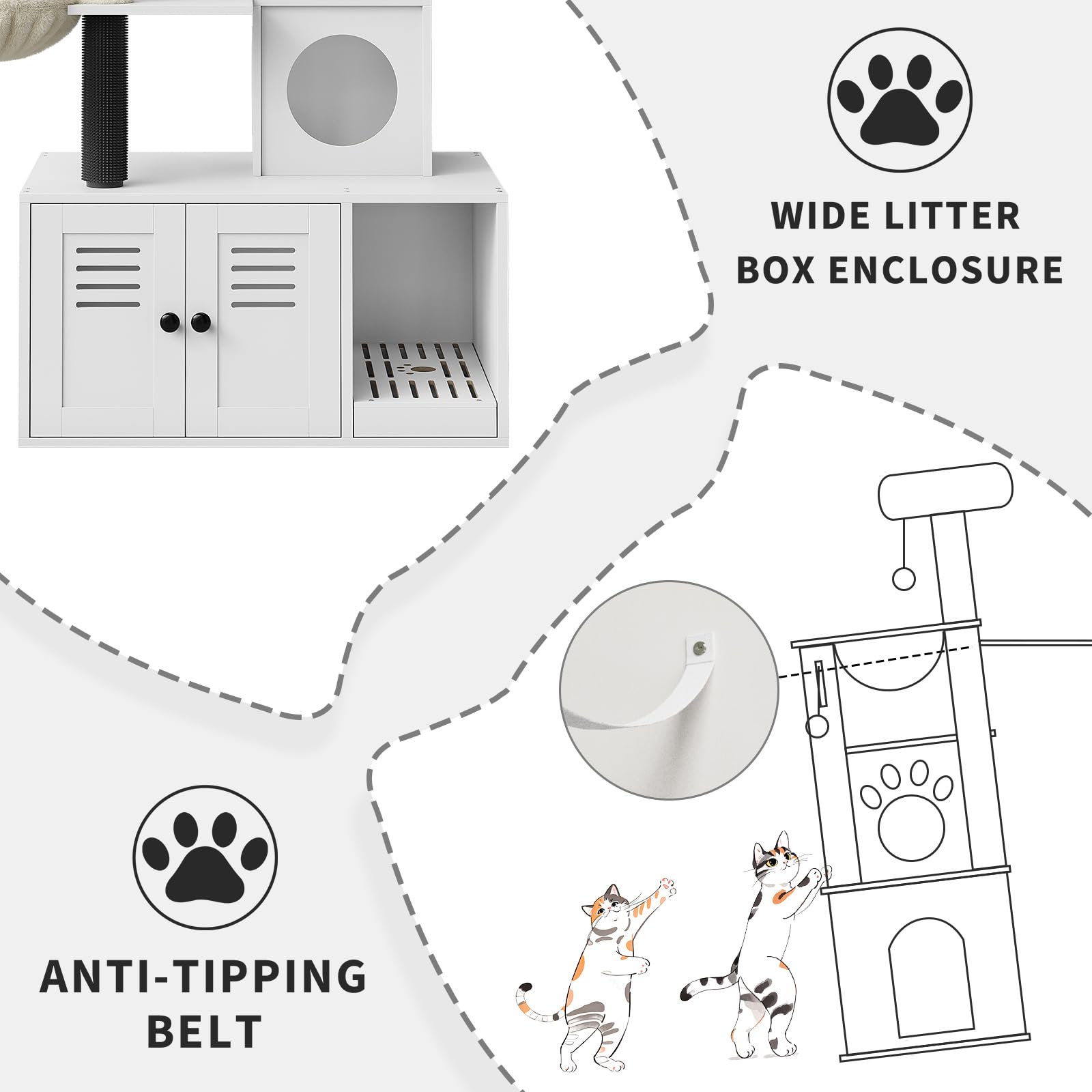 Garvee 54.3" Cat Tree Tower with Hidden Litter Box Enclosure, Modern 2-in-1 Cat Condo, Multi-Cat Homes, Greige & Beige