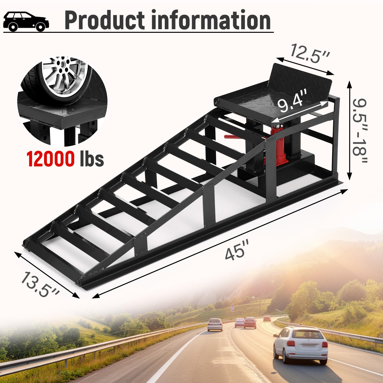 Garvee 2 Pack Car Ramps - 5T (12000 lbs) Hydraulic High Lift Service Ramps, Low-Profile Heavy-Duty Automotive Lifts for Oil Changes, Fully Welded Structure for Home Garage, Black