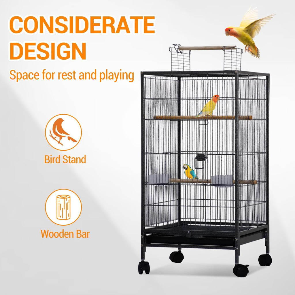 Garvee Small Bird Cage with Wheels, Parakeet Cage, Bird Carrier for Parakeets, Canaries, Lovebirds, Small Quaker, Cockatiels, Budgie, Green Cheek, 40in, Green