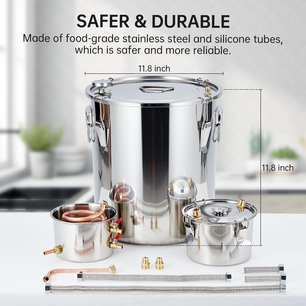 Garvee 5Gal(3 Pots) Alcohol Distiller, Stainless Steel Kit with Copper Tube/Circulating Pump for Home Brewing Whisky, Wine, Brandy