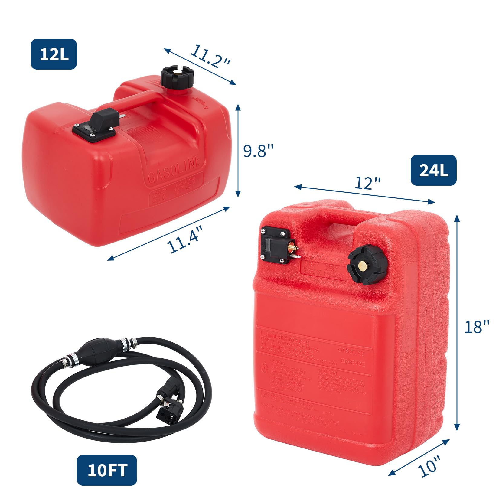 Garvee 6 Gallon Portable Boat Fuel Gas Tank, 24L Marine Tank with I-Shaped Handle, Connector, Line for Boats, Kayaks & Outboard Engines, Compact Design, Durable HDPE Material, Red