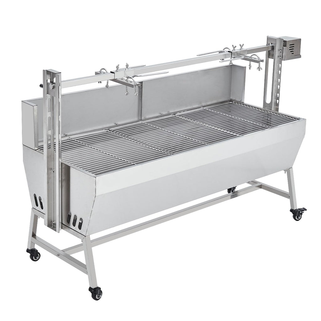 Garvee Stainless Steel Rotisserie Grill with Wind Screen, 62in 200LB Capacity Electric BBQ Pig Lamb Rotisserie Roaster with 50W Motor, Charcoal Spit Roaster Grill for Outdoor Kitchen, Camping