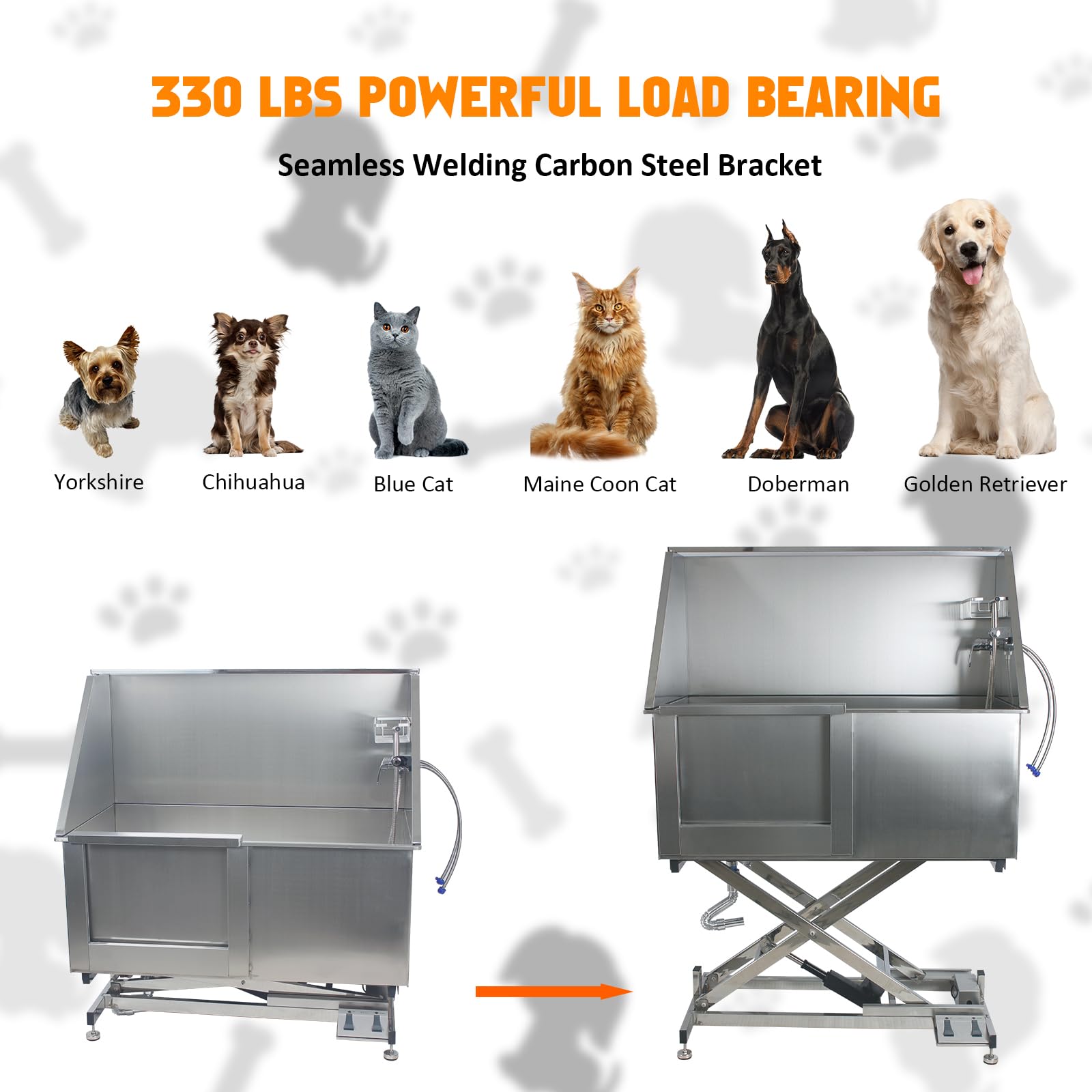 Garvee 50” Dog Washing Station Electric Height Adjustment, Stainless Steel Dog Bathtub with Soap Box, Faucet, Professional Dog Bathing Station for Multiple Pets