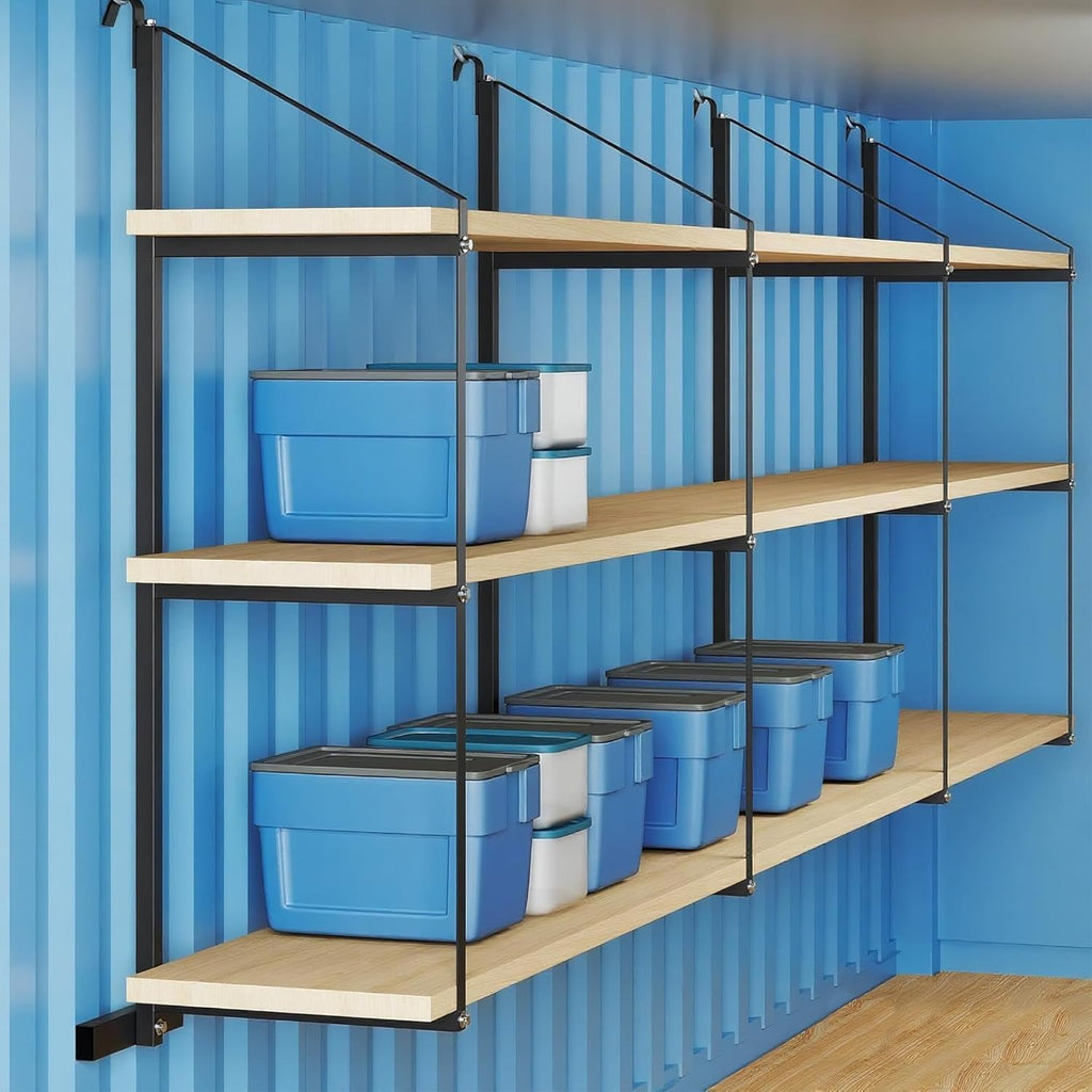 Garvee Shipping Container Shelving Bracket 3-Tier, 22x60 in 1100 LBS Powder Coated Steel, for Hanging Cargo Container Heavy Tool Storage, Black