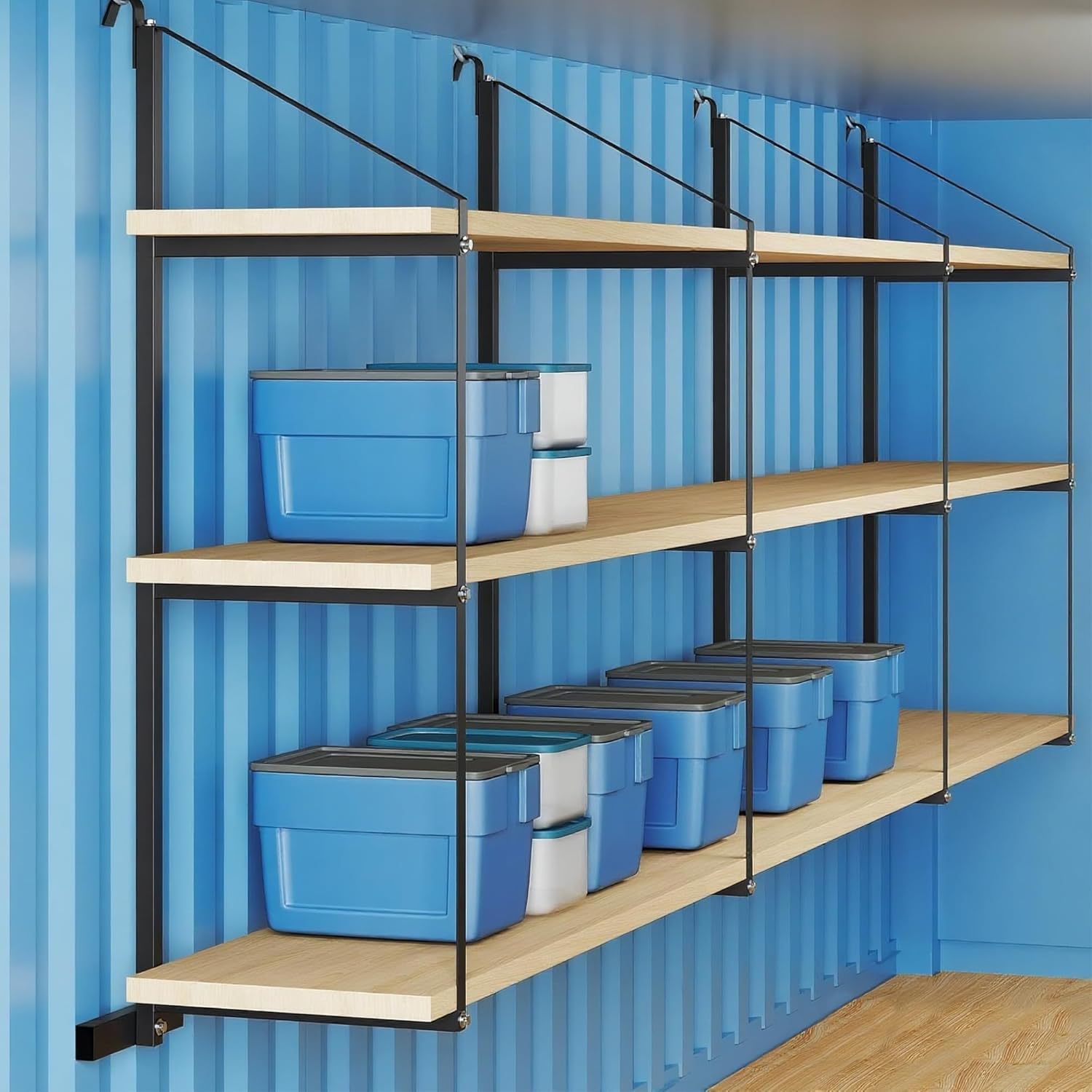 Garvee Shipping Container Shelving Bracket 3-Tier, 22x60 in 1100 LBS Powder Coated Steel, for Hanging Cargo Container Heavy Tool Storage, Black