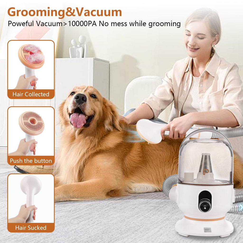 Garvee Pet Grooming Vacuum, 13.4Kpa Suction Power, 2 L Large Dust Cup Low Noise Dog Hair Remover , 5 Professional Grooming Kit for Dogs and Cats, Orange