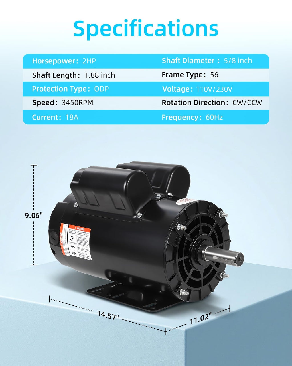 Garvee 2HP Air Compressor Motor 3450RPM High Speed Dual Rotation 56C Steel Frame 230V Single Phase for Pumps & Machinery