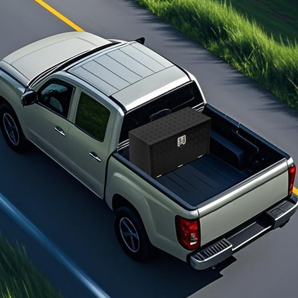 Garvee 24"X18"Heavy Duty Aluminum Tool Underbody Box, Waterproof Truck Storage Organizer Chest for Pick Up Truck Bed, Black