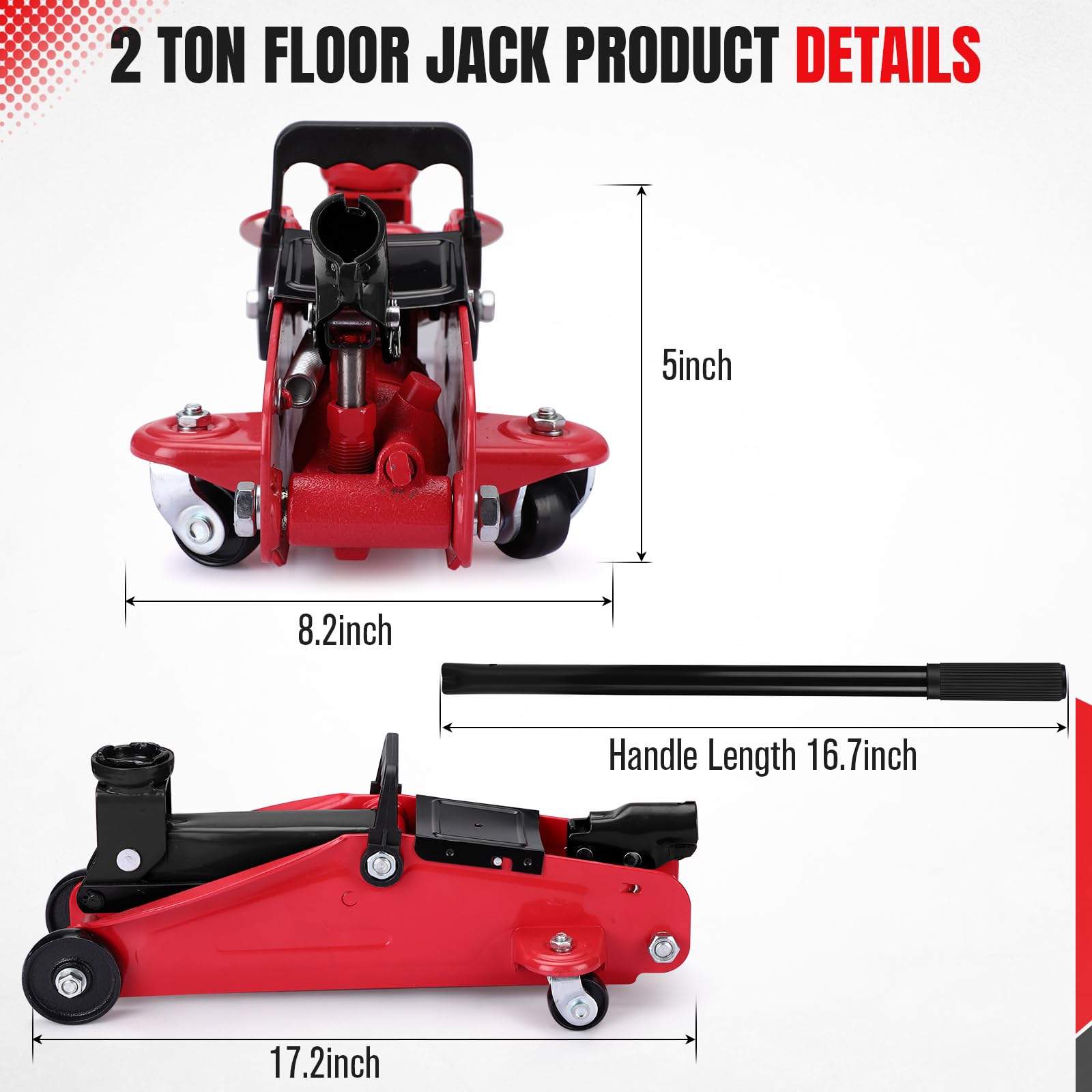 Garvee 2 Ton Hydraulic Floor Jack Portable Car Lift Jack Heavy Duty Steel 3.35-13 Inch Range