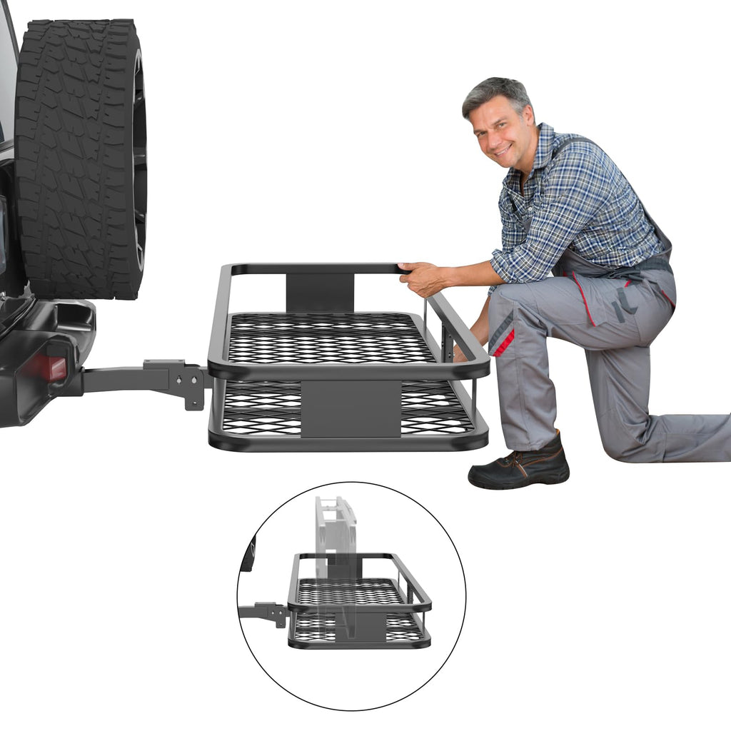Garvee [500 Lbs] Hitch Cargo Carrier, Heavy Duty Luggage Basket Compatible with 2 Inch Receiver, Foldable Rack for SUV Pickup Camping Traveling, 59 x 20 Inch