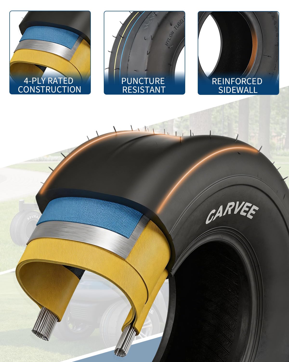 Garvee 2 Pack 11x4.00-5 Lawn Mower Tire Tubeless for Lawn & Garden Mowers, 4PR, Smooth Pattern, Black