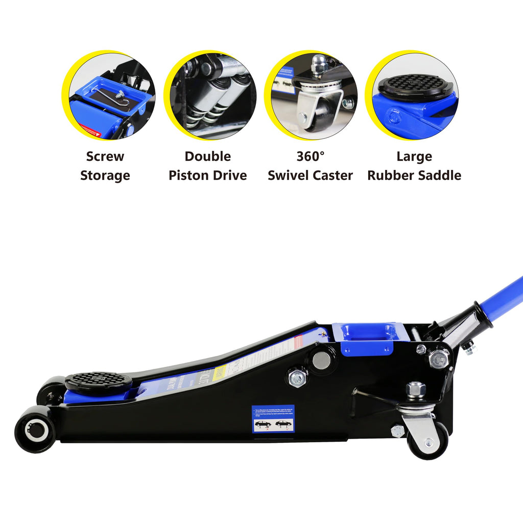 Garvee 3 Ton Hydraulic Floor Jack with Dual Pump for Auto Repair 6600 Lbs Capacity Blue-Black, 3.3"-18.5" Lifting Range