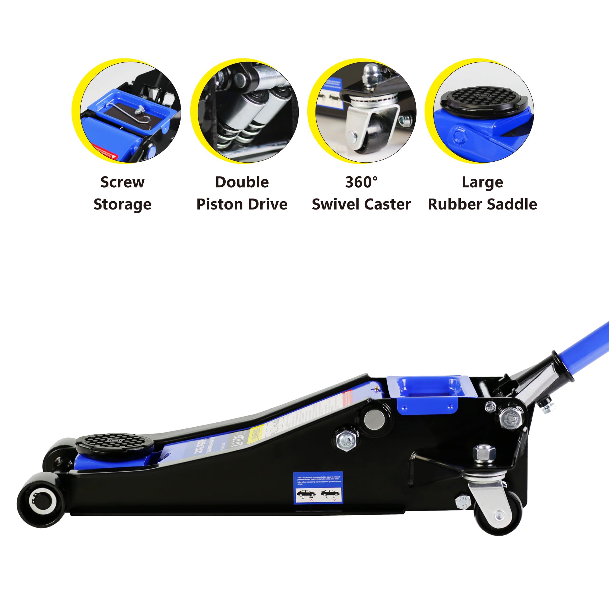 Garvee 3 Ton Hydraulic Floor Jack with Dual Pump for Auto Repair 6600 Lbs Capacity Blue-Black, 3.3"-18.5" Lifting Range