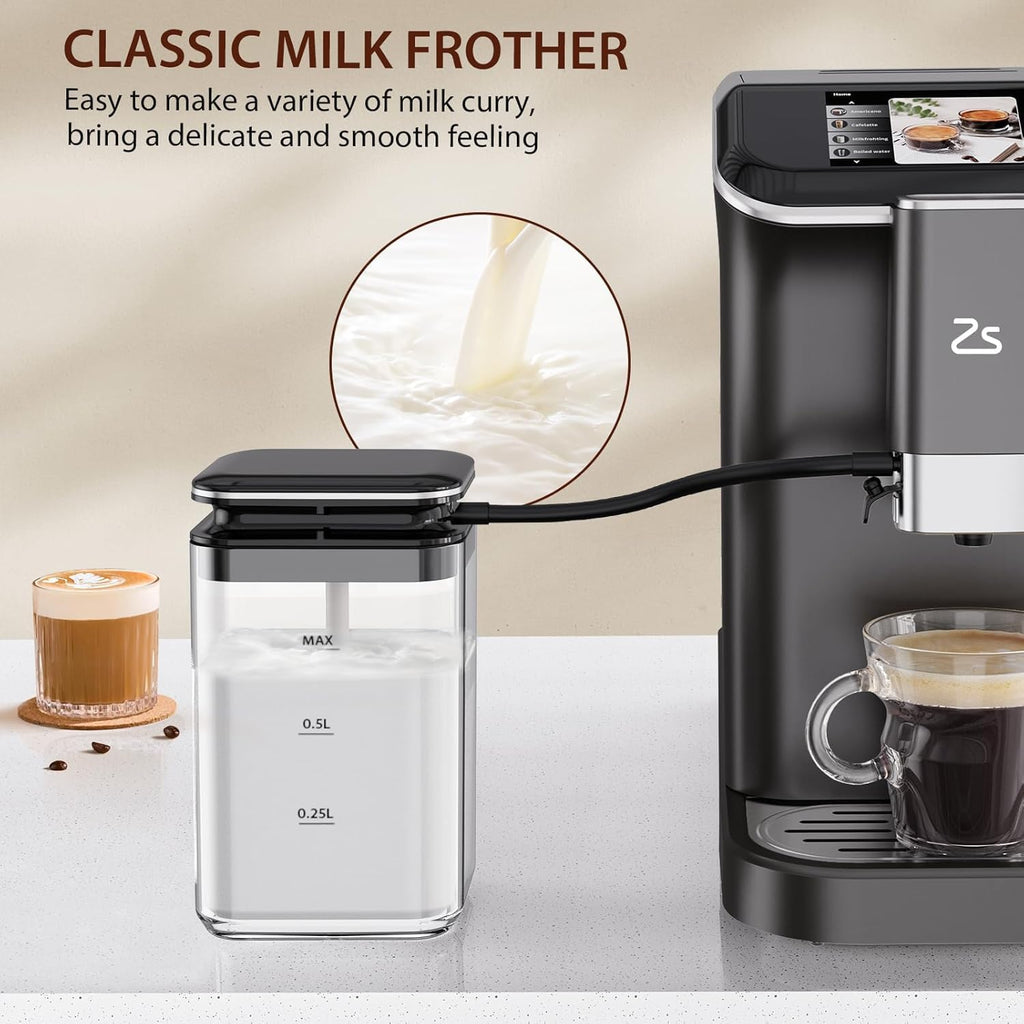 Garvee Fully Automatic Espresso Machine,Coffee Maker With 20 Bar, Milk System, 7 Coffee Varieties, Intuitive Touch Display, Coffee Machine With Auto Clean Filter for Cappuccino, Latte, Espresso Maker