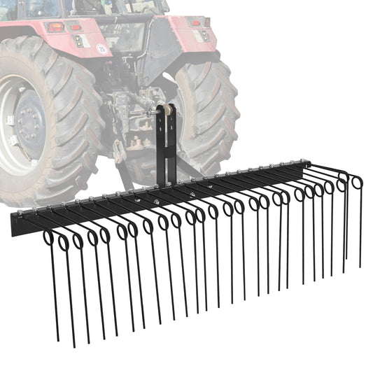 Garvee 60" Pine Straw Rake Updated Version - 8mm Tines, Steel Tow Behind for Cat 0/1 Tractors - Ideal for Leaves & Grass, Black