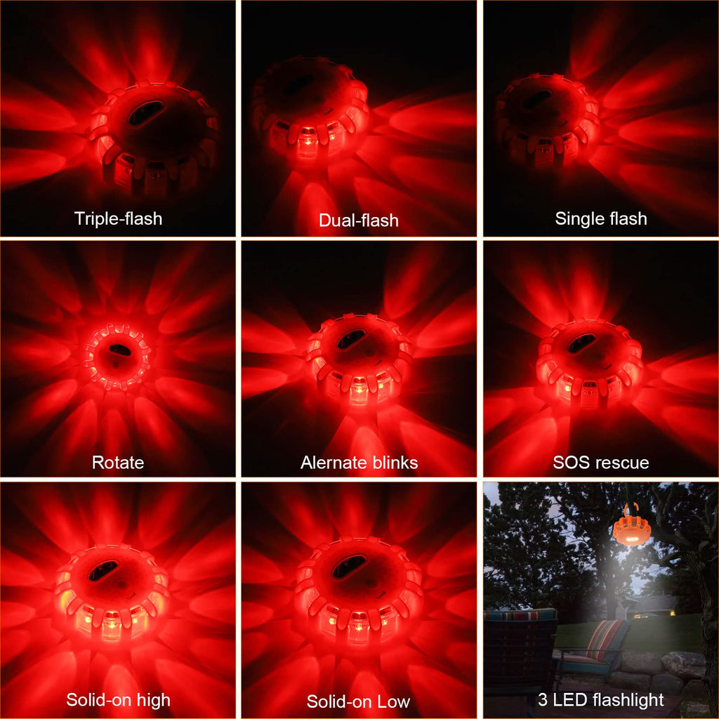 Garvee 6PCS USB Rechargeable LED Road Flares Emergency Lights, 9 Custom Modes, Lnternal Lithium Battery, Magnetic Base, for Vehicles & Boat, IPX5, PC+TPR