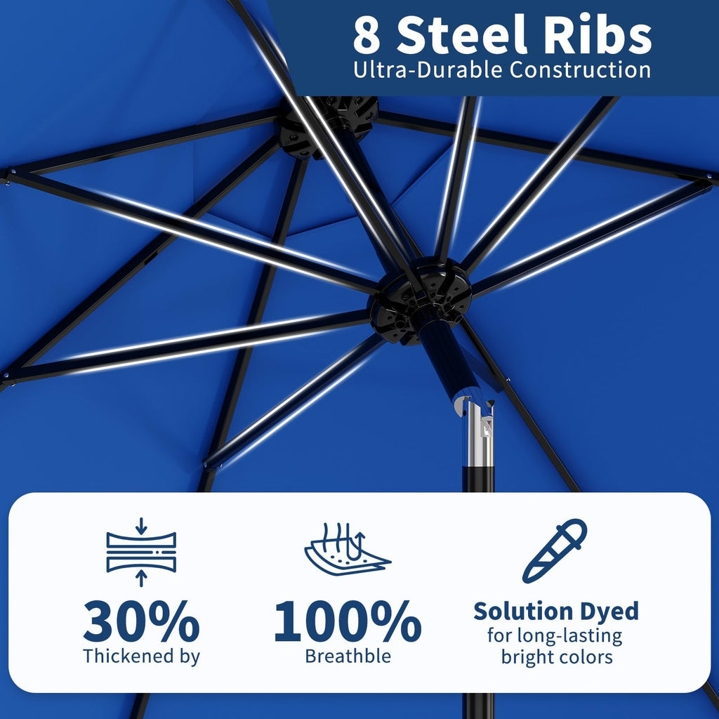 Garvee 9' Outdoor Patio Umbrella, Outdoor Table Umbrella, Market Umbrella with Push Button Tilt and Crank, 8 Sturdy Ribs UV Protection Waterproof for Garden, Deck, Backyard, Pool, Azure Blue