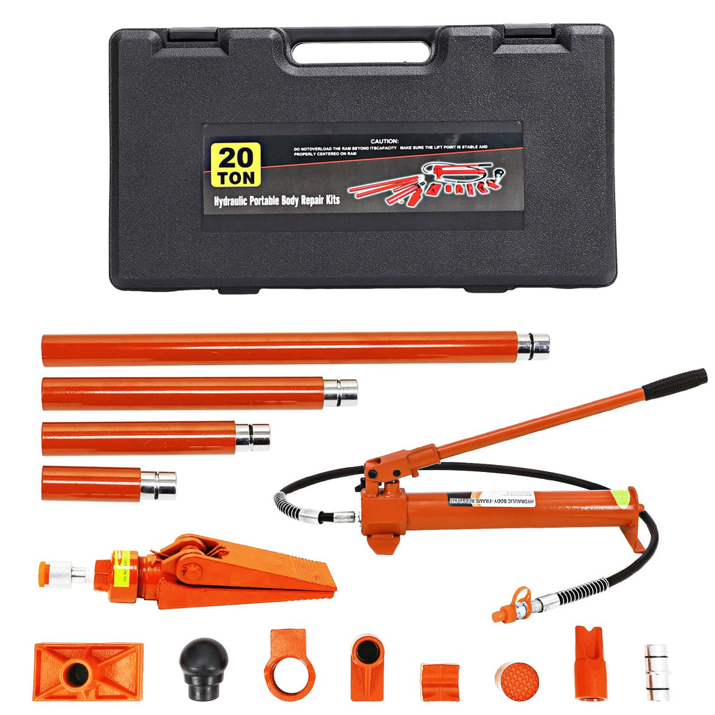 Garvee 20 Ton Porta Power Kit Heavy Duty Hydraulic Ram with Secure Transport Case for Auto Shop Frame Repair, Orange