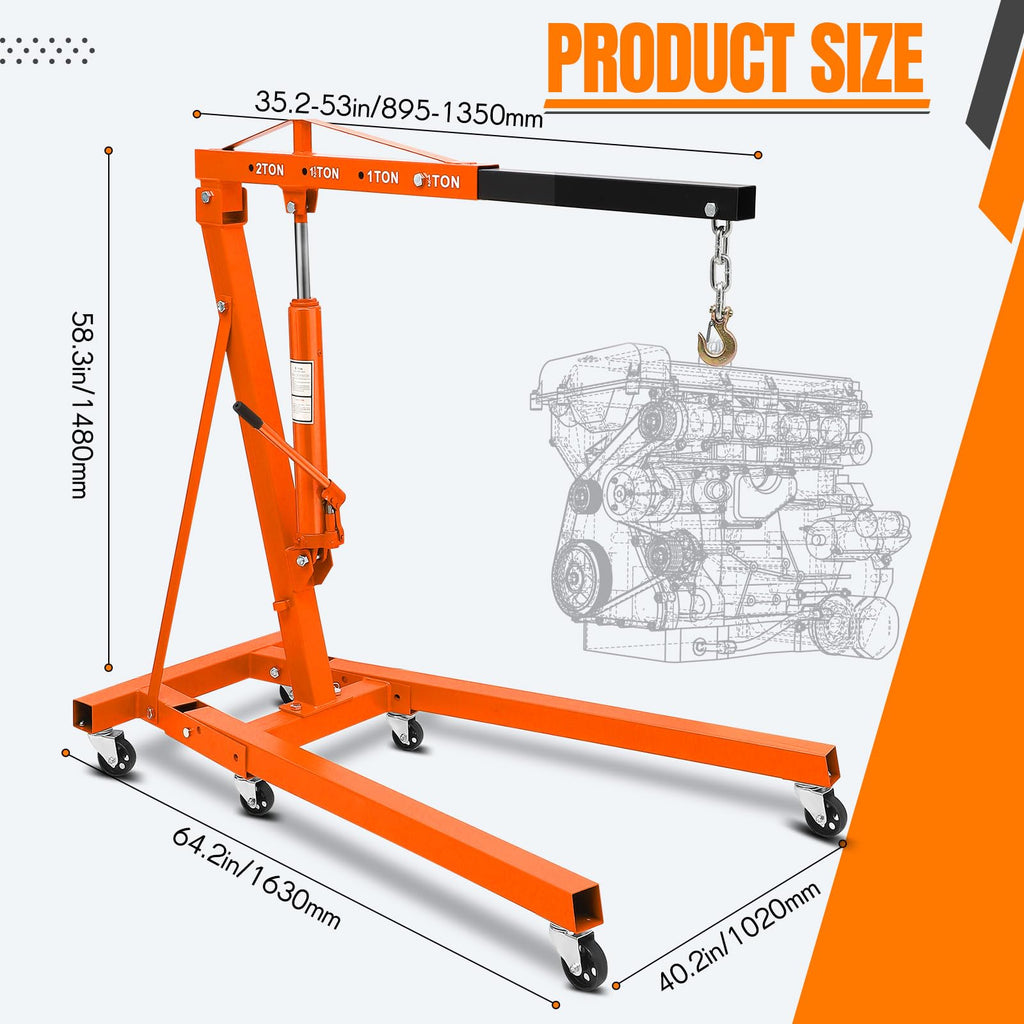 Garvee 4400LBS Engine Hoist, Folding Hydraulic Hoists Cherry Picker, Heavy Duty Engine Crane Lifter, Orange