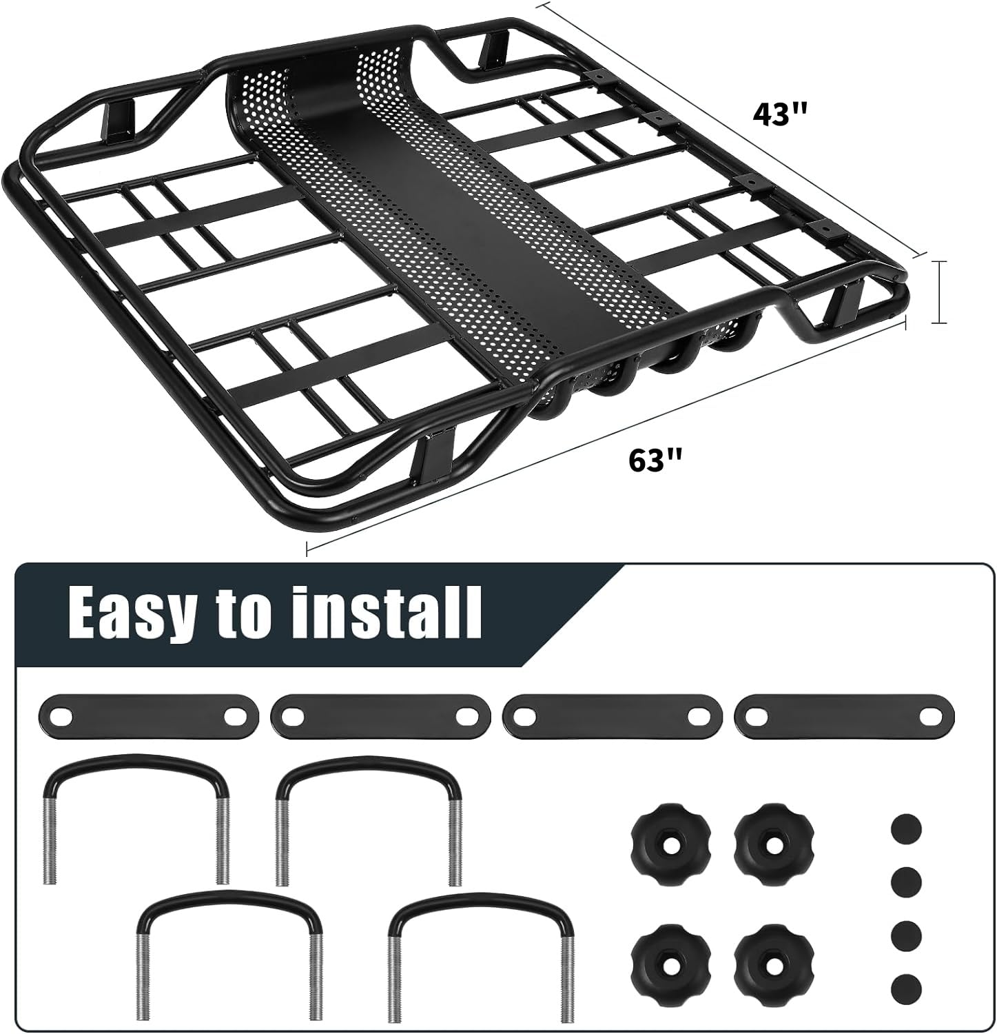 Garvee Heavy-Duty 63"x43.3" Metal Roof Rack Cargo Basket – 165lbs Capacity Rooftop Carrier for SUV, Truck, Car