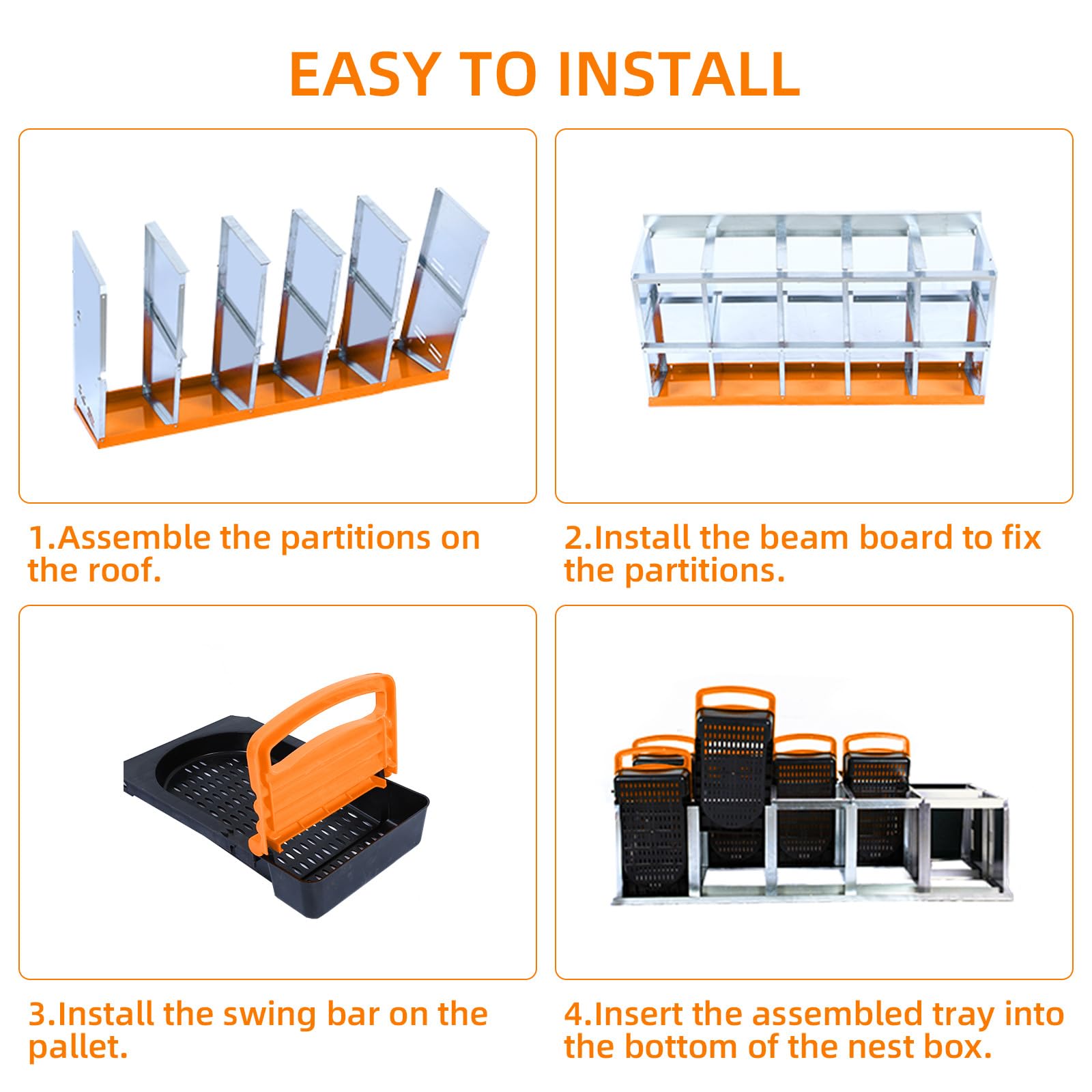 Garvee Chicken Nesting Box 10-Hole Roll Away Egg Laying Box with Lid Heavy-Duty Galvanized Steel Rustproof Design Wall-Mountable Orange