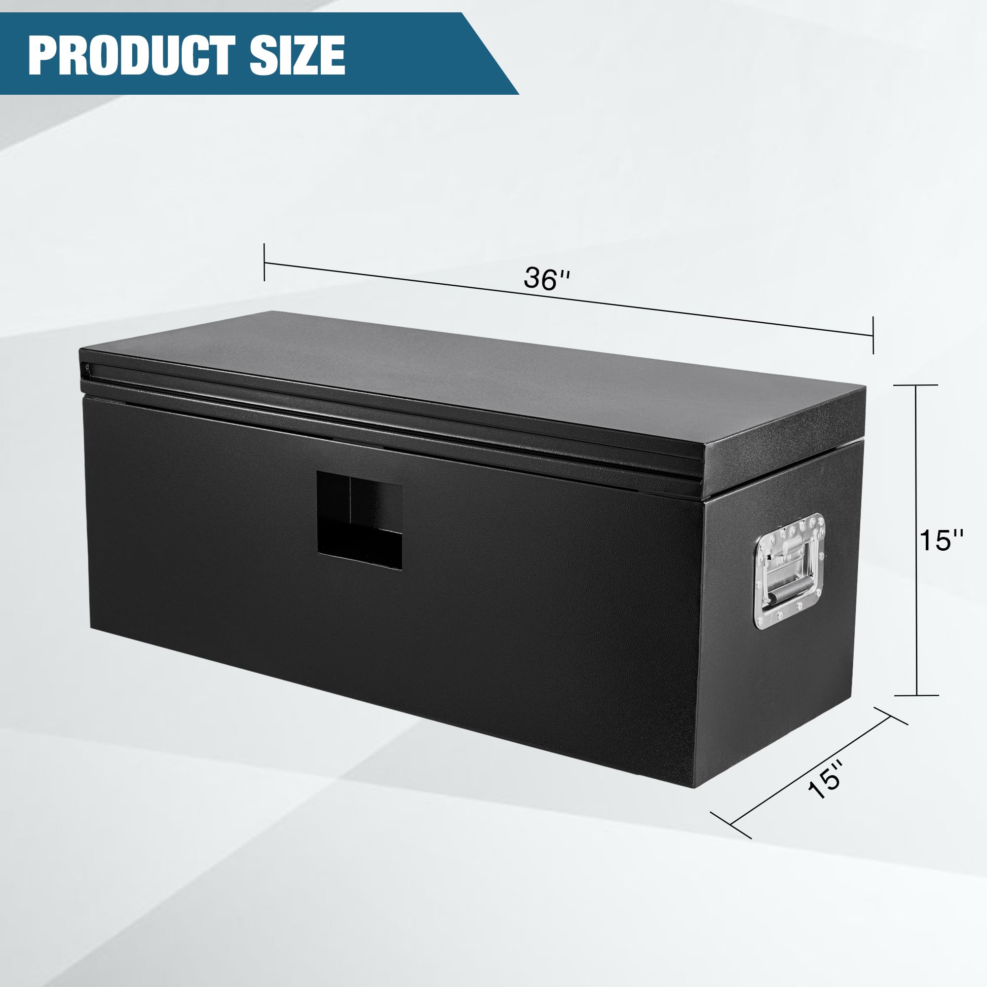 Garvee Black Steel Truck Bed Tool Box, 36"x15"x15", Weatherproof Storage Chest for Pickup, Truck, RV, Trailer