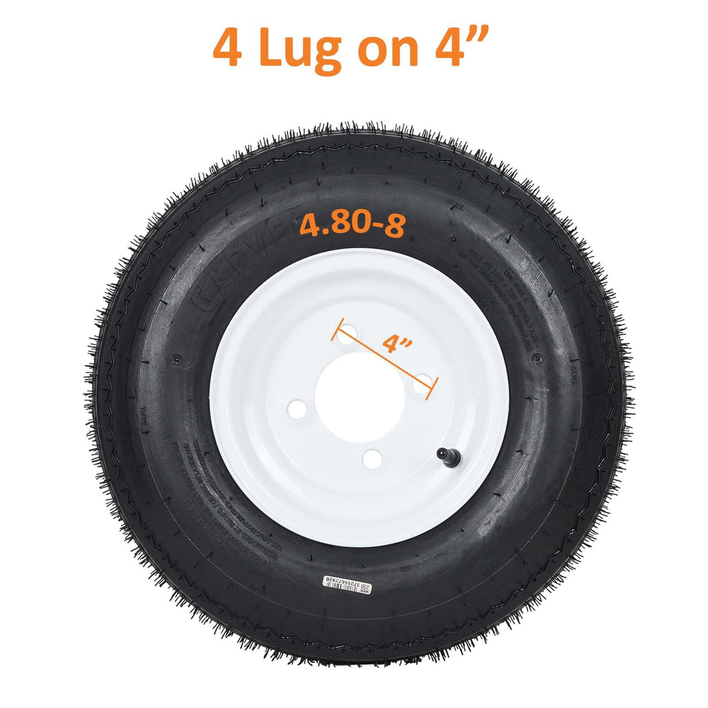 Garvee 4.80-8 Trailer Tire and Wheel Assembly, Heavy-Duty Load Range C 6PR, 8 Inch White Modular Wheel for Utility Boat Camper Trailers, Set of 2