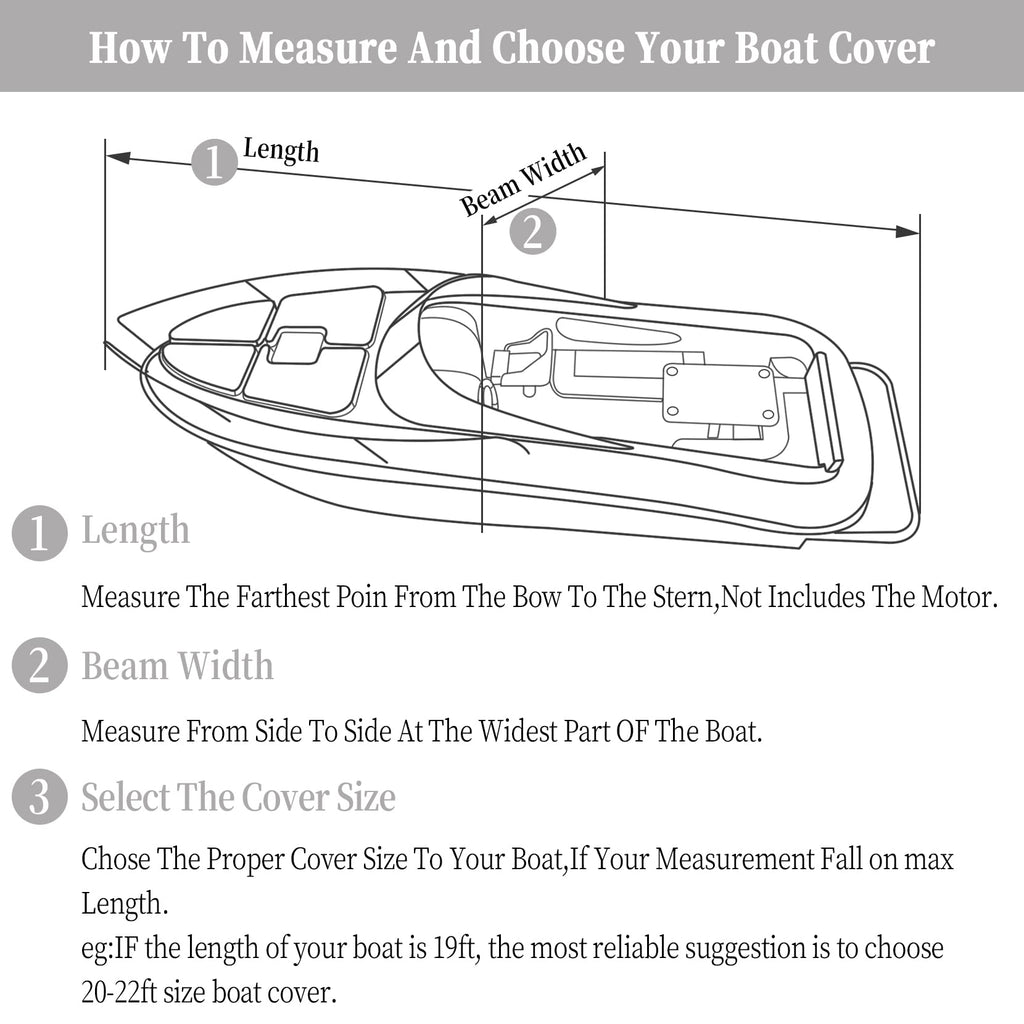 Garvee Waterproof Boat Cover 420D Polyester Canvas UV-Resistant Tear-Resistant Fits 17-19ft V-Hull Tri-Hull Fishing Boat