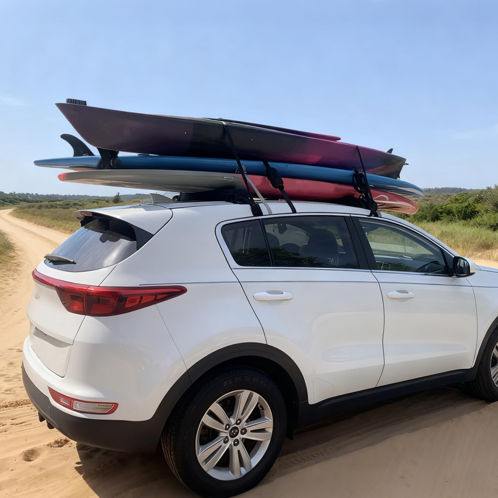 Garvee Soft Roof Rack Pads with Tie Down Straps for Surfboard Kayak Canoe Universal Car Roof Racks System Heavy Duty Black