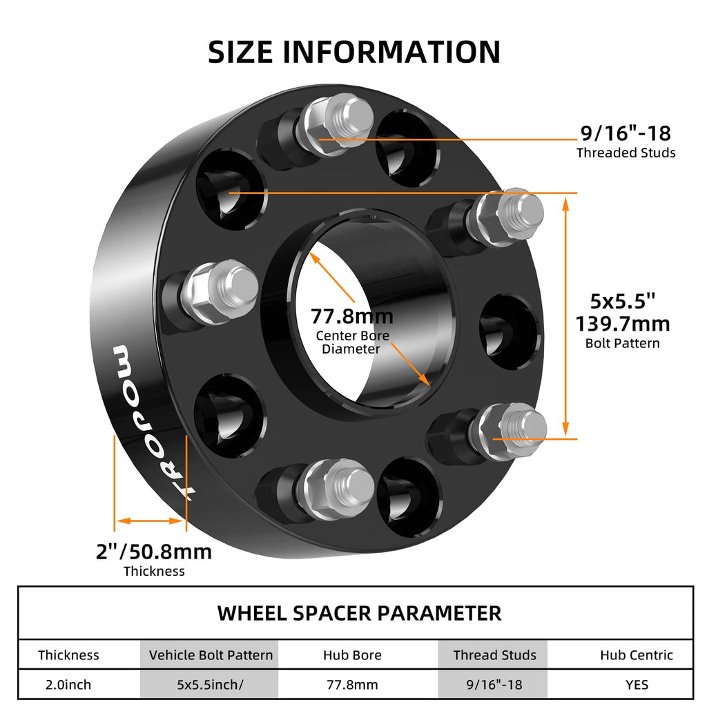 Garvee 5x5.5 Wheel Spacers Compatible with 2002-2011 Ram 1500, 2" Forged Hub Centric 9/16"x18 Stud Hub Bore 77.8mm for 2005-2010 Dakota,2004-2009 Durango,2012-2011 Ram 1500,06-09 Raider, 07-09 Aspen