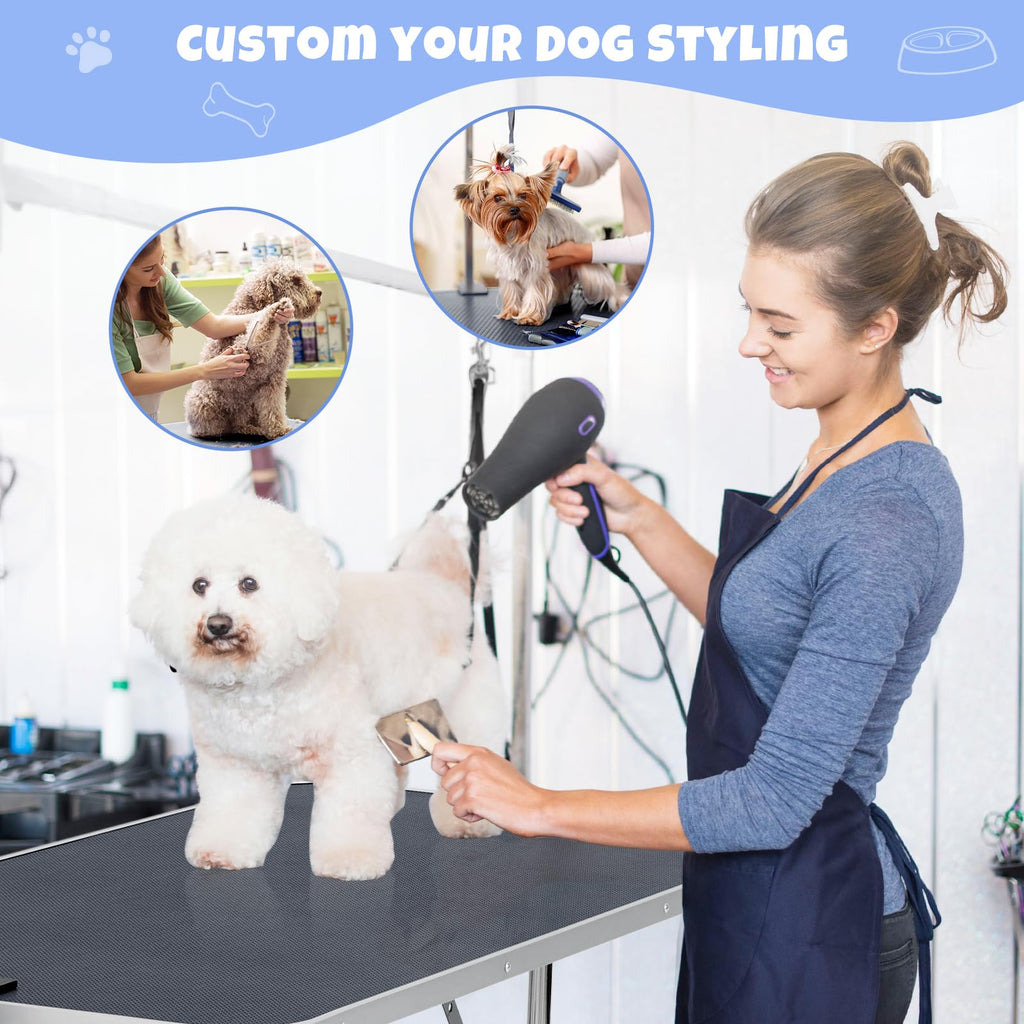 Garvee 48" Dog Grooming Table Adjustable Height Pet Drying Desktop Foldable Pet Grooming Table with Arms, Nooses, Mesh Tray, Foldable Pet Station Max Capacity Up to 330Lbs (Black)