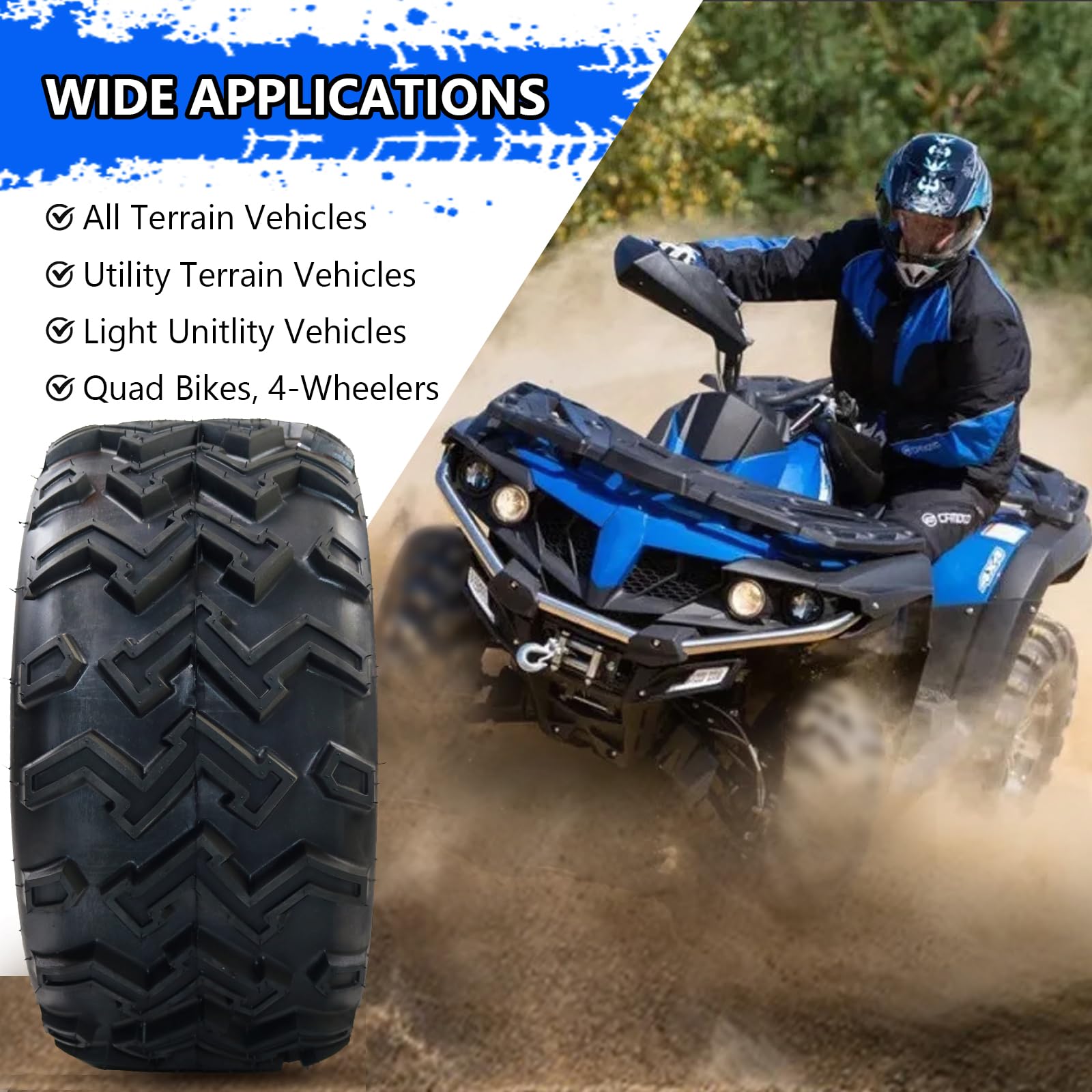 Garvee Set of 2 ATV UTV all-terrain Tires 22X10-10 4PR, Oblique Construction Non-Directional Tread Pattern QD-115, Pair of 2 UTV Tires for Suitable for Mud, Gravel, Sand, Rocky