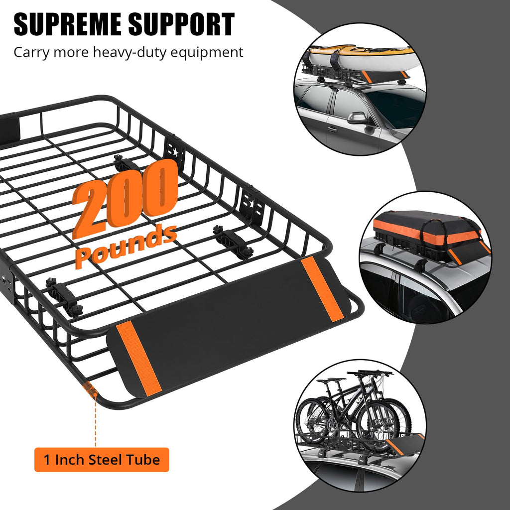 Garvee Roof Rack Cargo Basket 46"x36"x4.5" + Waterproof Cargo Bag 15 Cubic Feet - High Capacity, Premium Material, 200 LBS Capacity, Universal Carrier for SUV, Truck, Perfect for Travel
